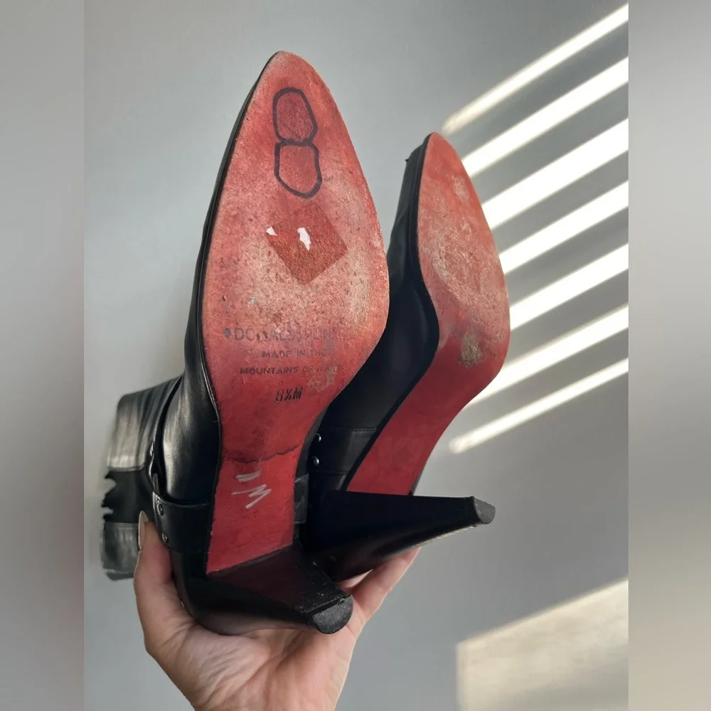 Donald Pliner Leather Biker Harness Style Boots Size 8.5 - Picture 7 of 11